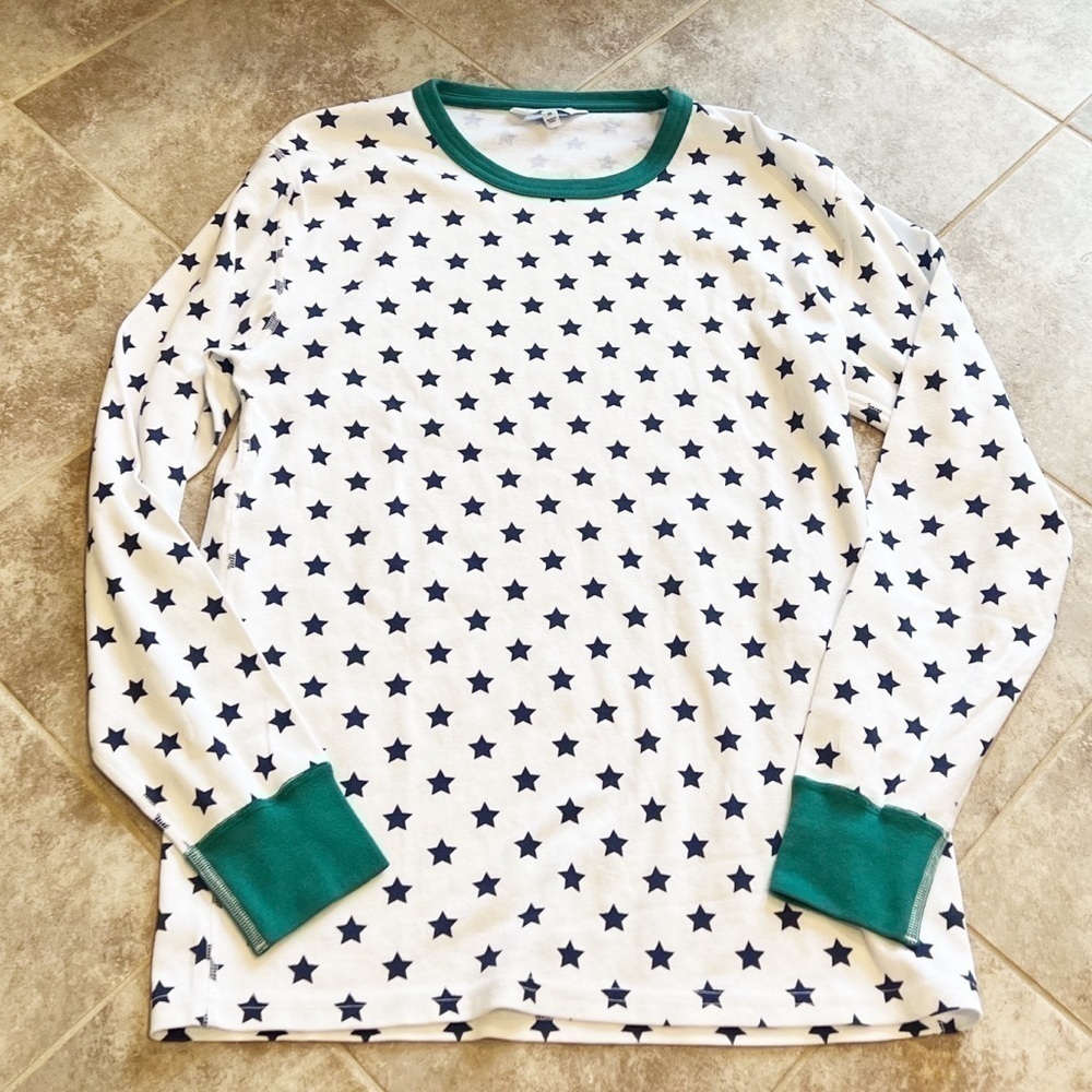 🆕 The Company Store stars long sleeve pullover pajama top white green bl…